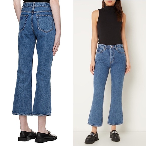 GANNI 90s Organic Cotton Stone Wash Denim High Rise Cropped Bootcut Leg Jeans 27 - Picture 5 of 10